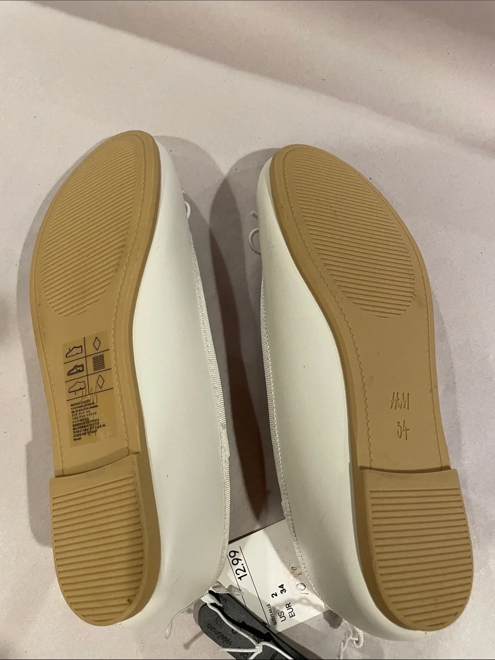 NWT H&M White Girls Ballet Flats with Pink Insole and Bow